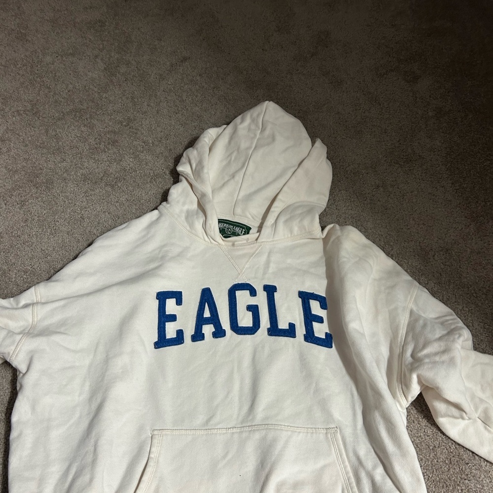 Eagle Cream Hoodie with Blue Lettering
